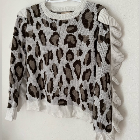 EUC Chaser Ruffle Sleeve Leopard Print Sweater Size XS - Picture 5 of 10